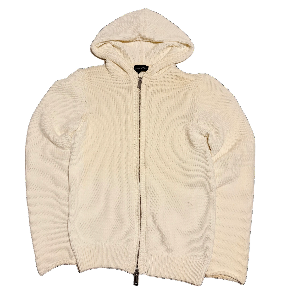 Emporio Armani Cream Cable-Knit Zip Hoodie