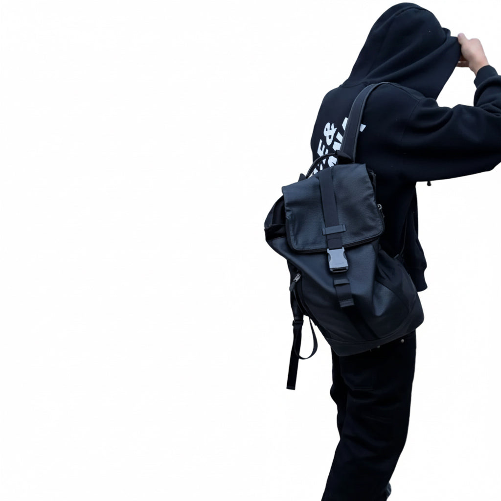Coach Black Leather & Nylon Backpack