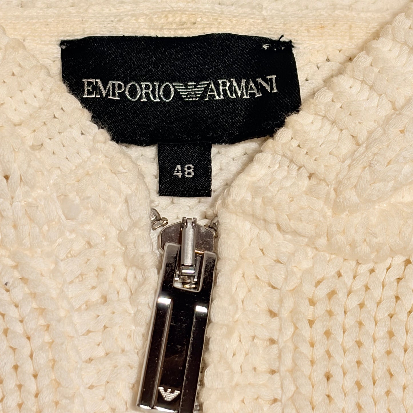Emporio Armani Cream Cable-Knit Zip Hoodie